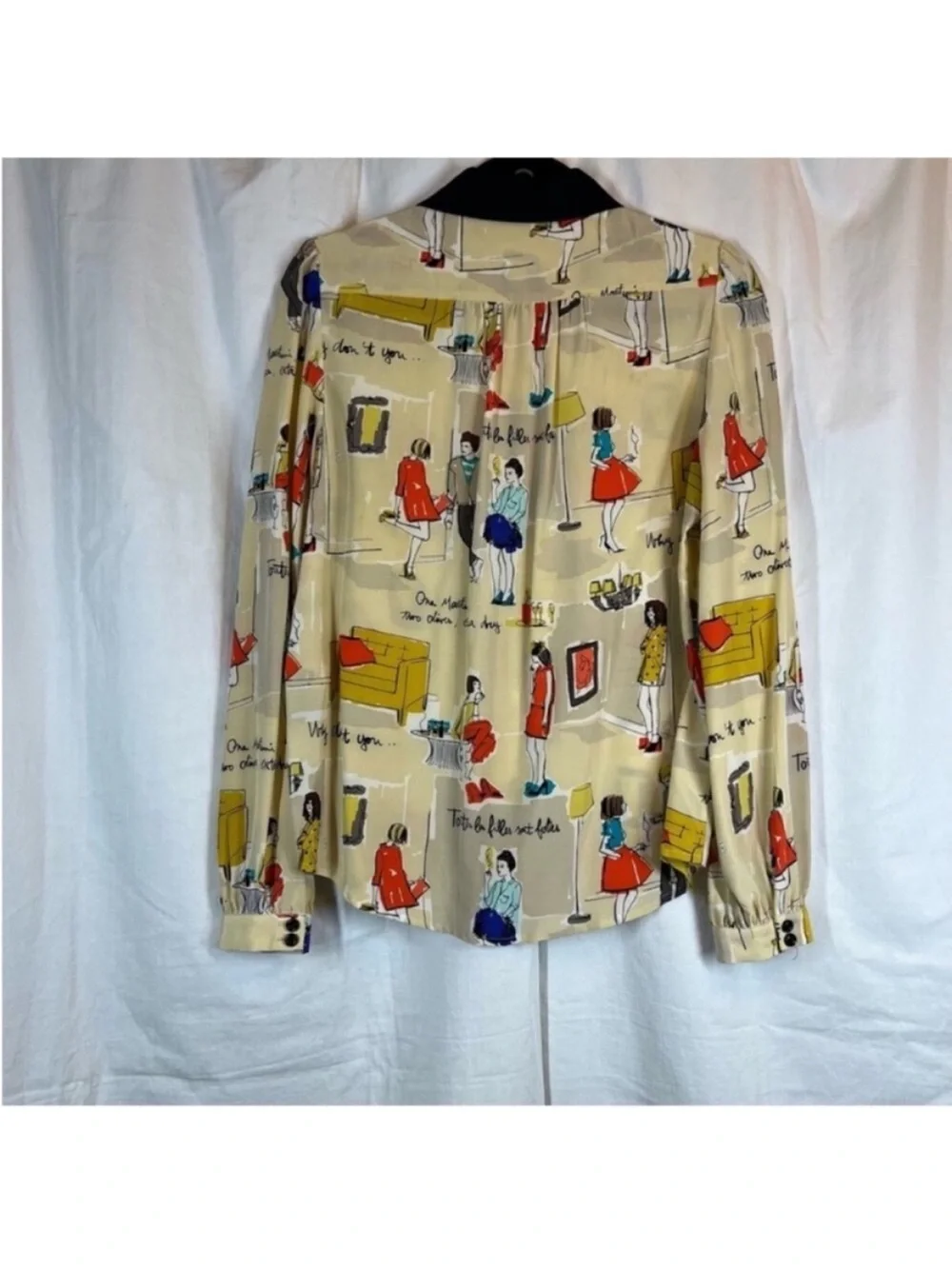 Kate spade 100% silk quirky kitsch Peter Pan color Martini print  blouse